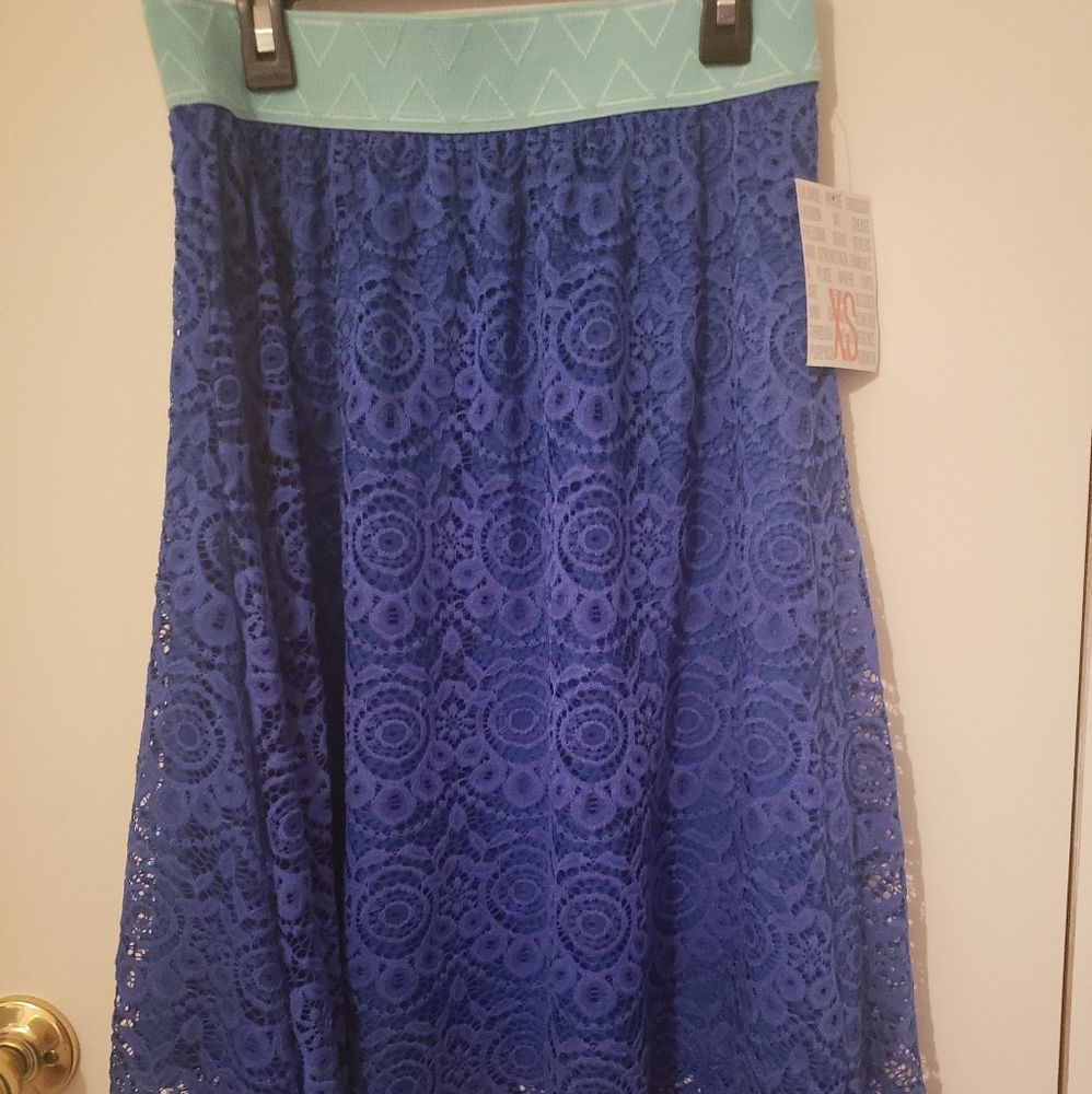 Lularoe Lola Blue Lace Midi Skirt Size Xs. NWT